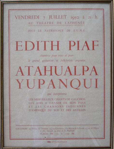 Affiche Edith Piaf Atahualpa Yupanqui