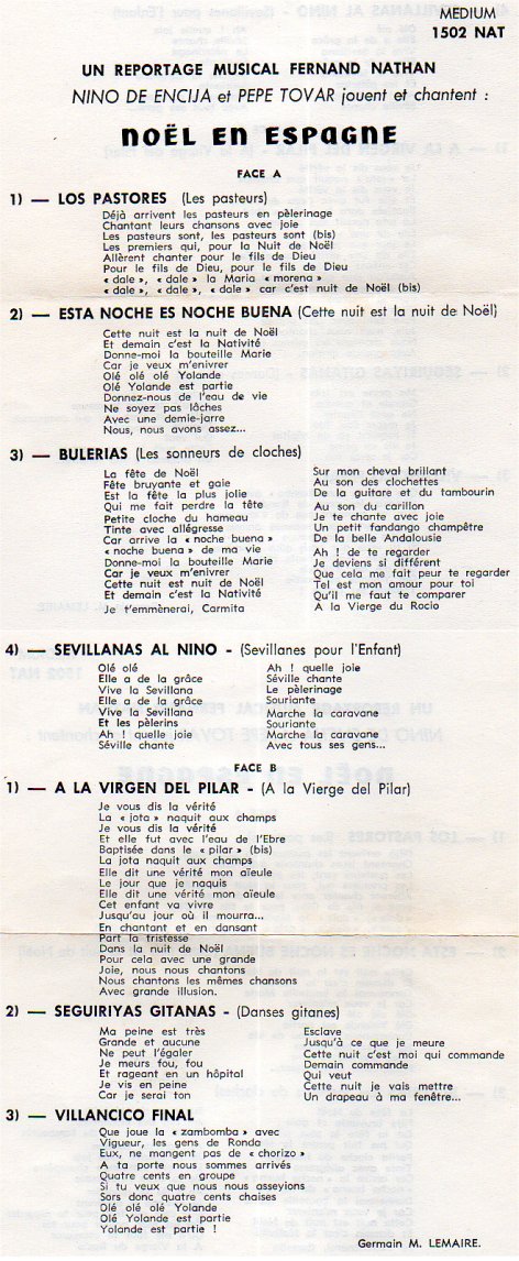 Paroles en franÃ§ais Noel en Espagne