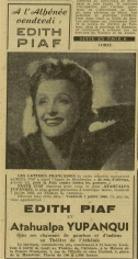 Edith Piaf y Atahualpa Yupanqui, concierto del 7 de julio 1950