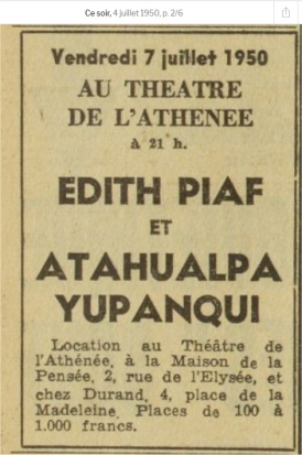 Anuncio concierto Piaf Yupanqui